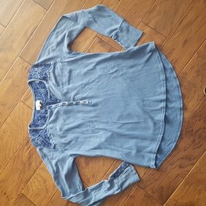 Lucky Brand Cotton Boho Long Sleeve Cotton Blend Blue Top - Size XL